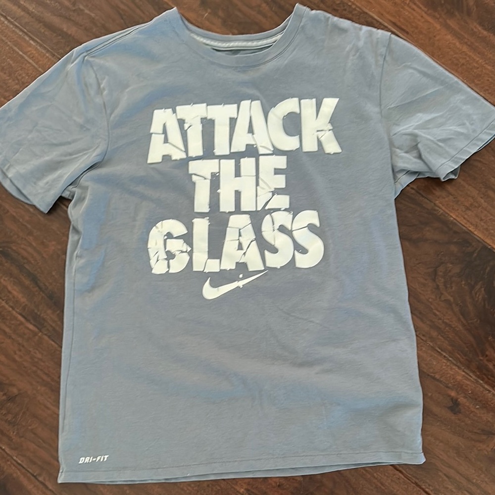 Nike Dri-FIT Gray Tee with White Graphic “Attack the Glass”